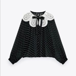 ZARA BLACK AND WHITE POLKA DOT BLOUSE NWT